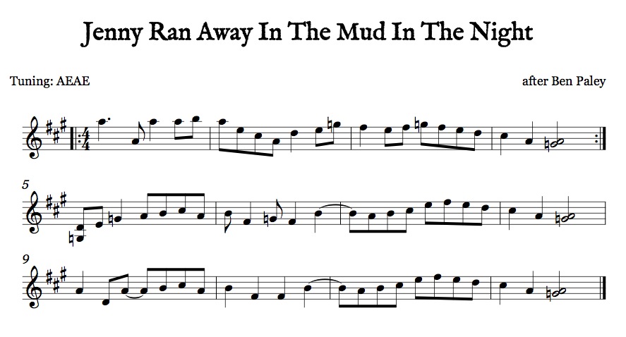 Jenny Ran Away In The Mud In The Night Old Time AEAE Sheet Music Dots