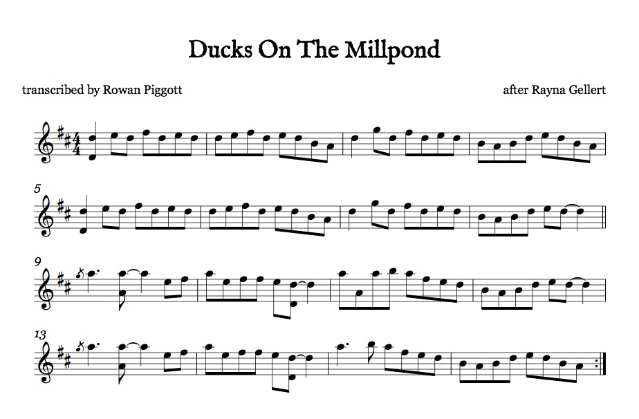 Ducks On The Millpond Sheet Music Rayna Gellert Rowan Piggott Old-time Fiddle Tune
